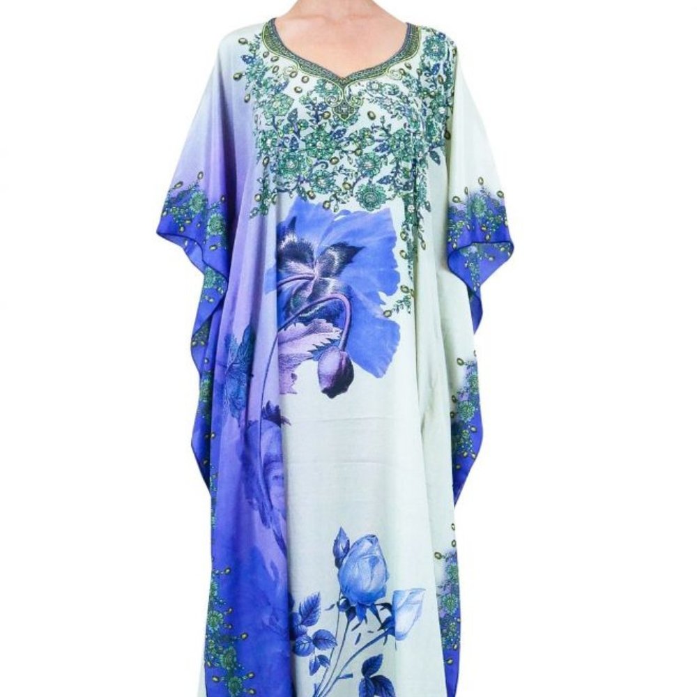 Large Floral Maxi Kaftan Dress Blue Maxi Caftan dress Long Maxi Floral Print NEW